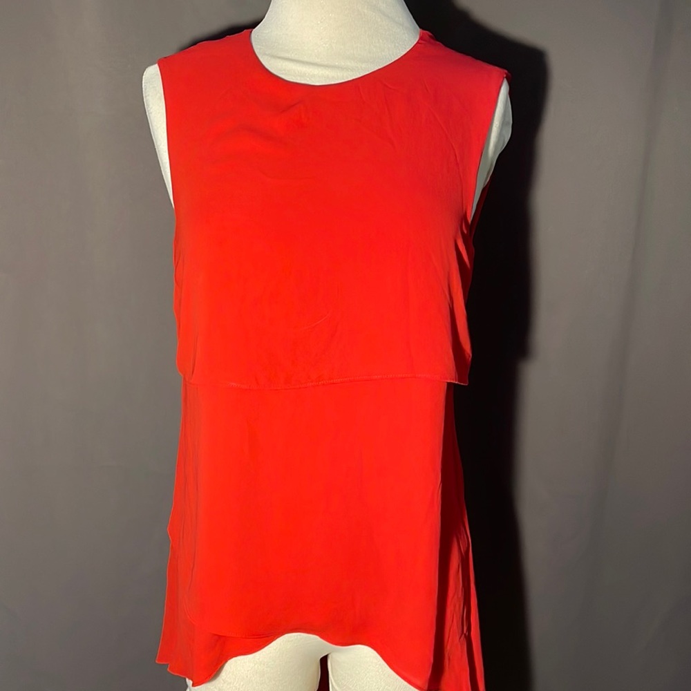 BCBG orange layered a-symmetrical tank